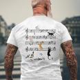 楽しい 猫 登る トランプ 楽譜 猫の音符 メンズTシャツ バックプリント 高齢者への贈り物