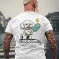 犬 遊び ピックルボール マルチーズ プードル 面白い ピクルスプードル メンズTシャツ バックプリント 高齢者への贈り物