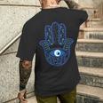 Evil Eye Artwork Hamasa Good Luck Hand Of Fatima Hipster メンズTシャツ バックプリント 彼への贈り物