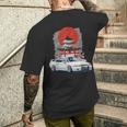 Jdm スカイライン 32 カーチューニング 日本 神社 ドリフト メンズTシャツ バックプリント 彼への贈り物