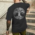 Yggdrasil Tree Of Life バイキング ノルウェー風 ルーン風 ホワイトシンボル メンズTシャツ バックプリント 彼への贈り物