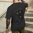 こっそり猫 物陰からじっと見つめる黒猫デザイン 長袖tシャツ メンズTシャツ バックプリント 彼への贈り物