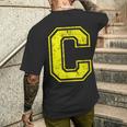 アルファベット C 大文字 イニシャル クラシック 学校 カレッジ メンズTシャツ バックプリント 彼への贈り物