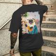 アロハ ハワイアン 犬 パグ ウクレレ ビーチ ファニー メンズTシャツ バックプリント 彼への贈り物