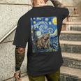 ウォンバット 星月夜 ゴッホスタイル アートペインティング メンズTシャツ バックプリント 彼への贈り物