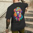 カラフルなポップアートデザイン スタンダードプードル犬 メンズTシャツ バックプリント 彼への贈り物