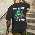 キッズ ハッピーモンスタートラックがテーマの5歳の誕生日 5歳 男の子 5歳 メンズTシャツ バックプリント 彼への贈り物