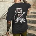 ギターを弾く猫 ヘヴィメタル ロックキャット おもしろギタリスト 長袖tシャツ メンズTシャツ バックプリント 彼への贈り物