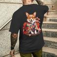 コーギー 着物 サムライ 伝統 日本アニメ アート 忍者 メンズTシャツ バックプリント 彼への贈り物