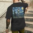 ゴッホ 星月夜 未来アート 面白い ロボット ウォーキング メンズTシャツ バックプリント 彼への贈り物