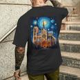 シュールレアリスム 星月夜 ノートルダム大聖堂 メンズTシャツ バックプリント 彼への贈り物