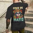 シンコ デ マヨ スケルトン ラ カトリーナ カラベラ フローラル メキシカン 長袖tシャツ メンズTシャツ バックプリント 彼への贈り物