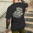 スチームパンク 猫 演奏 シンセサイザー シンセ 子猫 テクノミュージック メンズTシャツ バックプリント 彼への贈り物