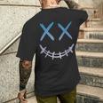 スマイル Xx バツの目 バッテン ストリート 原宿系 地雷 ブルーグラデーション ロック おしゃれ かっこいい メンズTシャツ バックプリント 彼への贈り物