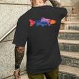 トラウトフィッシュのシルエット アートな水彩画 メンズTシャツ バックプリント 彼への贈り物