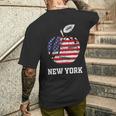 ニューヨーク市 ビッグアップル グラフィック アメリカ国旗付き メンズTシャツ バックプリント 彼への贈り物