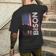 ハンティング アメリカンバイソン クリエイティブ ユーズド加工 アメリカ国旗 ハンター メンズTシャツ バックプリント 彼への贈り物