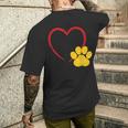 ハートと猫の足跡 – ミニマルな猫愛アート メンズTシャツ バックプリント 彼への贈り物