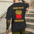 フライドポテトは毎日がフライデーモチーフのフライドポテト メンズTシャツ バックプリント 彼への贈り物