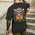 フラワーギター スカル デイ・オブ・ザ・デッド マリアッチ デザイン メンズTシャツ バックプリント 彼への贈り物