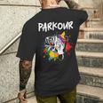 フリーランニング、ストリートワークアウト、フリースタイル、アクロバット、パルクール メンズTシャツ バックプリント 彼への贈り物