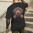 ブラウン ラブラドゥードル かわいい 覗き見 落書き 子犬 犬 長袖tシャツ メンズTシャツ バックプリント 彼への贈り物