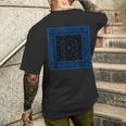メンズ ブラックブルーバンダナプリントtシャツ ロイヤルブルーペイズリー柄 メンズTシャツ バックプリント 彼への贈り物