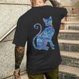 ブルー ペイズリーキャット メンズTシャツ バックプリント 彼への贈り物
