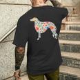 ボルゾイ水彩フラワーデザイン メンズTシャツ バックプリント 彼への贈り物