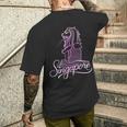 マーライオンのお土産デザインのシンガポールシティスカイライン メンズTシャツ バックプリント 彼への贈り物