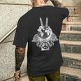 ワールドピース アースデイ セレブレーション ピースサイン ハンドジェスチャー メンズTシャツ バックプリント 彼への贈り物