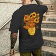 ヴァン・ゴッホ ひまわり ビンテージ イエローフラワー アートペインティング メンズTシャツ バックプリント 彼への贈り物