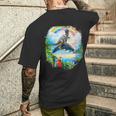 恐竜 ライディング イルカ レインボー イルカ メンズTシャツ バックプリント 彼への贈り物