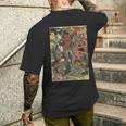 日本の侍アート 木版 宮本 武蔵 巨大コウモリ メンズTシャツ バックプリント 彼への贈り物