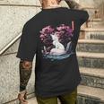 日本キツネ 妖怪 白狐 幽霊 浮世 E さくら メンズTシャツ バックプリント 彼への贈り物