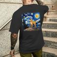 星月夜の犬 ゴッホ 柴犬 メンズTシャツ バックプリント 彼への贈り物