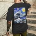 星月夜リメイクとミックスされた神奈川の大波 メンズTシャツ バックプリント 彼への贈り物