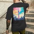 東京スカイツリージャパンaporwave エステ 日本観光 メンズTシャツ バックプリント 彼への贈り物