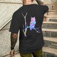 水彩フクロウsiitingツリーバードウォッチングアートバード メンズTシャツ バックプリント 彼への贈り物