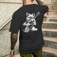 犬 ギタリスト ギター ティーカップ ヨーキー パパ ママ メンズTシャツ バックプリント 彼への贈り物