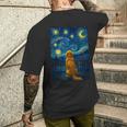 犬 天体観測 ゴッホ 夜空 ゴールデンレトリバー ラブラドール 長袖tシャツ メンズTシャツ バックプリント 彼への贈り物