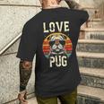 犬愛好家のためのかわいいパグのイラスト メンズTシャツ バックプリント 彼への贈り物
