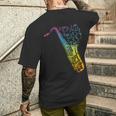 猫とサックスのサクソフォン楽器 メンズTシャツ バックプリント 彼への贈り物