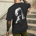 真珠のイヤリング ターバン ヨハネス・フェルメール モノクロの少女 メンズTシャツ バックプリント 彼への贈り物
