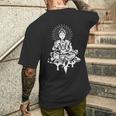 瞑想的な蓮の置物 スピリチュアルな禅ファンタジーデザイン メンズTシャツ バックプリント 彼への贈り物