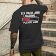 腹筋負荷お待ちください 面白いワークアウトジム 6パック メンズTシャツ バックプリント 彼への贈り物