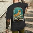 蔵王キツネ村 日本 – ヴィンテージ雪に覆われたキツネアート メンズTシャツ バックプリント 彼への贈り物