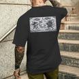 蛙の風神雷神デザイン 和風モノクロアート メンズTシャツ バックプリント 彼への贈り物