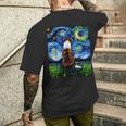 赤いボーダーコリー 星月夜犬 アートワーク メンズTシャツ バックプリント 彼への贈り物