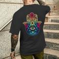 邪眼 呪い 保護 ハムサの手、目を見る邪眼 メンズTシャツ バックプリント 彼への贈り物